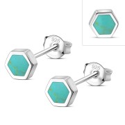 Turquoise Hexagon Silver Stud Earrings, e373
